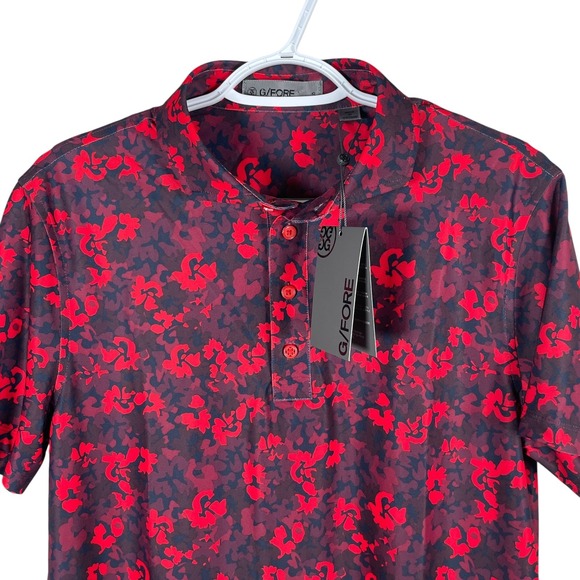 New G/FORE Camo Floral Tech Performance Golf‎ Polo Mens S Poppy Red Stretch $120 - Picture 1 of 6